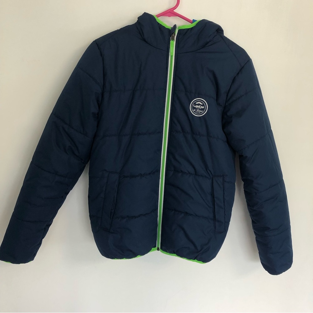 WED’ZE by Decathlon Young Blue/Green Reverse Puffer Ski Jacket Sz M US 14